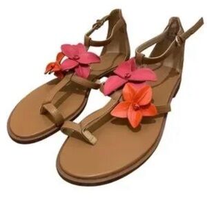 Naturalizer Brown Sandals with Pink and Orange Floral Accents